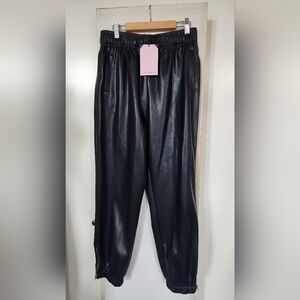Avec Les Filles Black  Faux Leather Jogger Pants